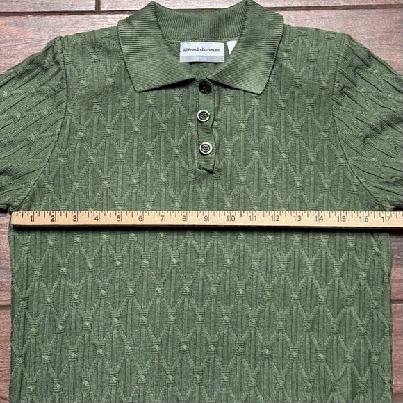 Womens Fall PETITE ALFRED DUNNER Sage Polo Short Sleeve Sweater Lattice Sz PM - Picture 3 of 5